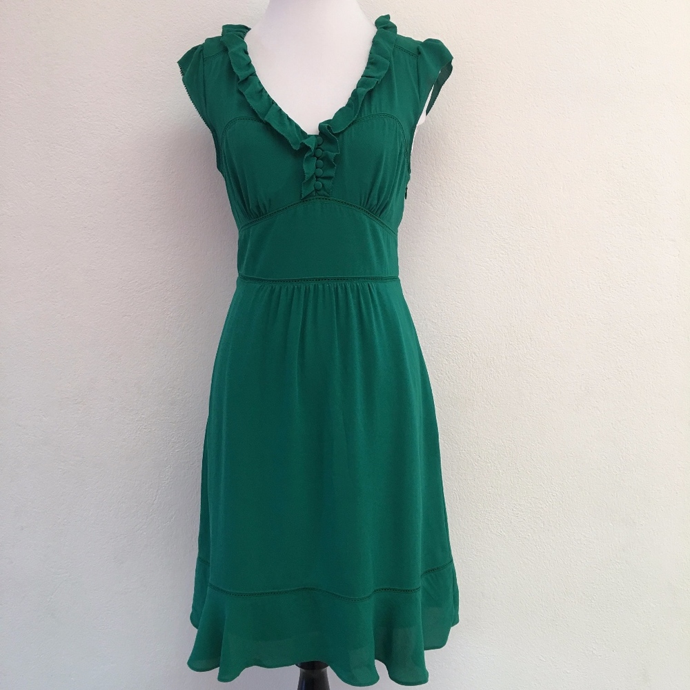 Anthropologie Maeve Green Open Flare Dress Size 2